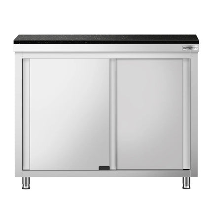 GGM Gastro Stainless Steel Work Cabinet PREMIUM - 1200x600mm - mit Durchreiche - incl. granite worktop