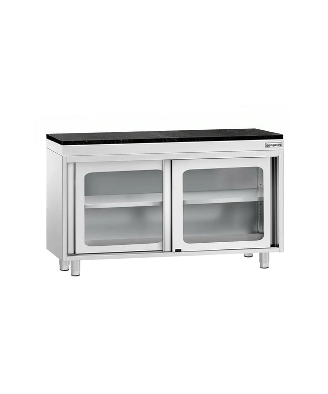 GGM Gastro Stainless Steel Work Cabinet PREMIUM - 1200x700mm - with glass sliding door - incl. granite worktop