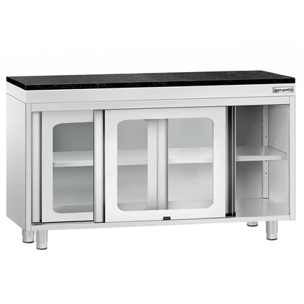 GGM Gastro Stainless Steel Work Cabinet PREMIUM - 1200x700mm - with glass sliding door - incl. granite worktop