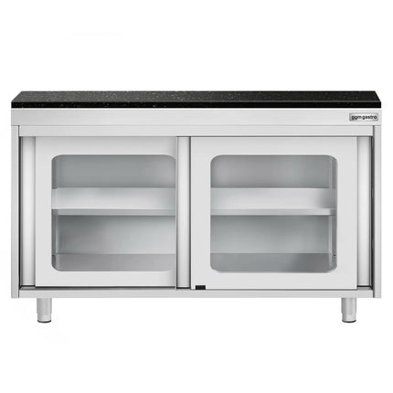 GGM Gastro Stainless Steel Work Cabinet PREMIUM - 1200x700mm - with glass sliding door - incl. granite worktop