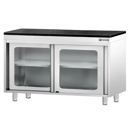 GGM Gastro Stainless Steel Work Cabinet PREMIUM - 1200x700mm - with glass sliding door - incl. granite worktop