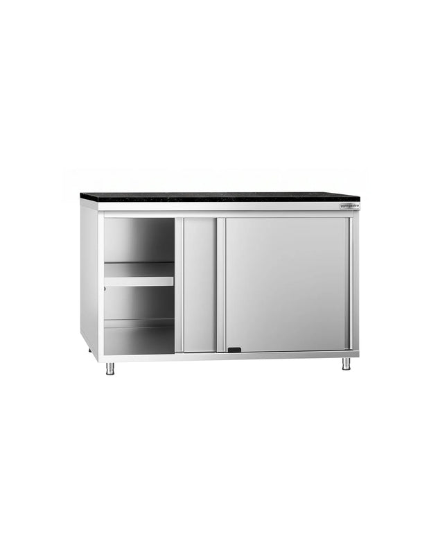 GGM Gastro Stainless Steel Work Cabinet PREMIUM - 1200x700mm - with sliding door - incl. granite worktop