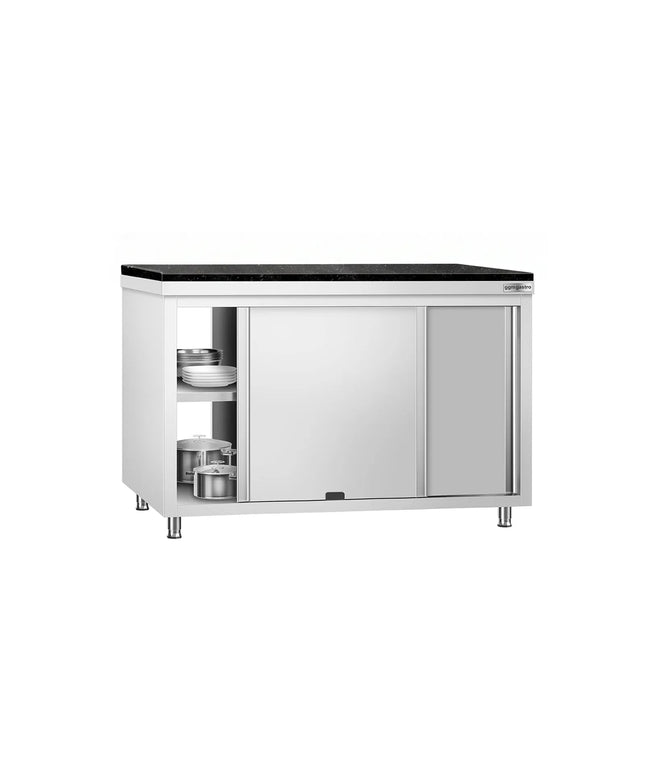 GGM Gastro Stainless Steel Work Cabinet PREMIUM - 1400x600mm - mit Durchreiche - incl. granite worktop