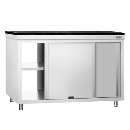 GGM Gastro Stainless Steel Work Cabinet PREMIUM - 1400x600mm - mit Durchreiche - incl. granite worktop
