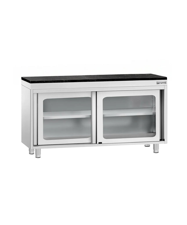 GGM Gastro Stainless Steel Work Cabinet PREMIUM - 1400x600mm - with glass sliding door - incl. granite worktop