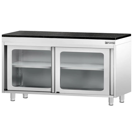 GGM Gastro Stainless Steel Work Cabinet PREMIUM - 1400x600mm - with glass sliding door - incl. granite worktop