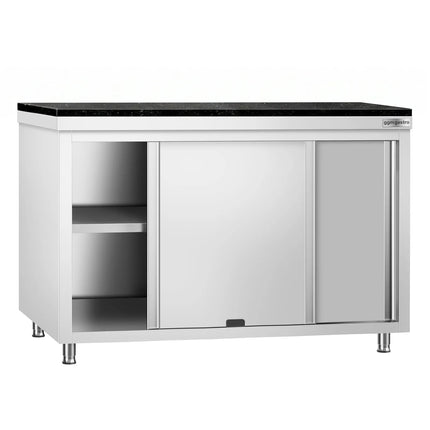 GGM Gastro Stainless Steel Work Cabinet PREMIUM - 1400x700mm - mit Durchreiche - incl. granite worktop