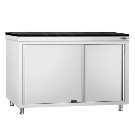 GGM Gastro Stainless Steel Work Cabinet PREMIUM - 1400x700mm - mit Durchreiche - incl. granite worktop