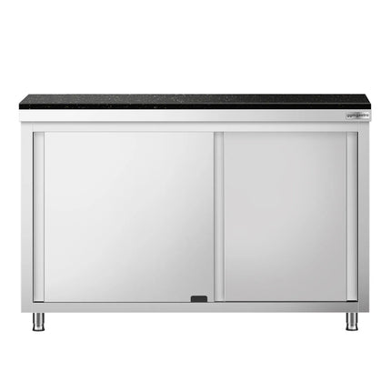 GGM Gastro Stainless Steel Work Cabinet PREMIUM - 1400x700mm - mit Durchreiche - incl. granite worktop