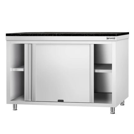 GGM Gastro Stainless Steel Work Cabinet PREMIUM - 1400x700mm - mit Durchreiche - incl. granite worktop