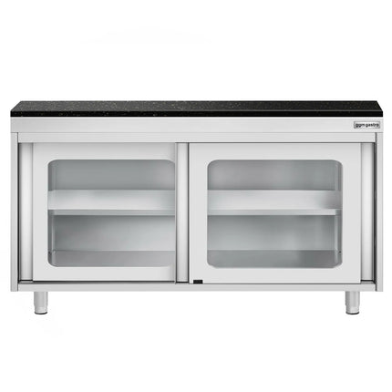 GGM Gastro Stainless Steel Work Cabinet PREMIUM - 1400x700mm - with glass sliding door - incl. granite worktop