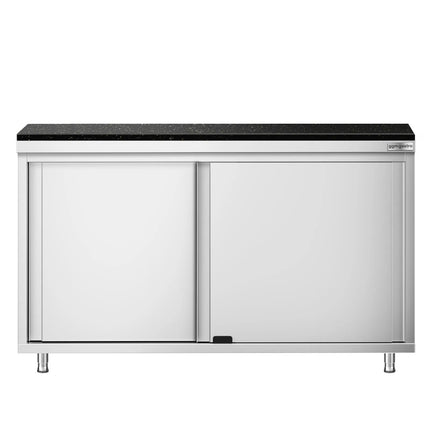 GGM Gastro Stainless Steel Work Cabinet PREMIUM - 1400x700mm - with sliding door - incl. granite worktop