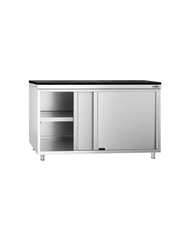 GGM Gastro Stainless Steel Work Cabinet PREMIUM - 1400x800mm - with sliding door - incl. granite worktop