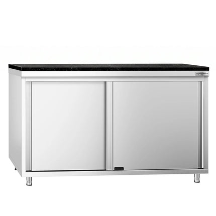 GGM Gastro Stainless Steel Work Cabinet PREMIUM - 1400x800mm - with sliding door - incl. granite worktop