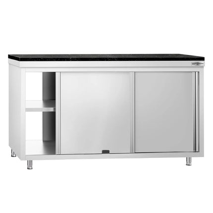 GGM Gastro Stainless Steel Work Cabinet PREMIUM - 1600x600mm - mit Durchreiche - incl. granite worktop