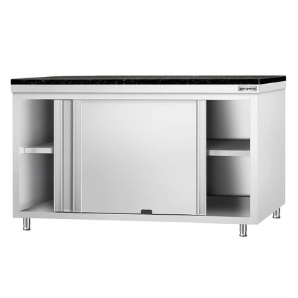 GGM Gastro Stainless Steel Work Cabinet PREMIUM - 1600x600mm - mit Durchreiche - incl. granite worktop