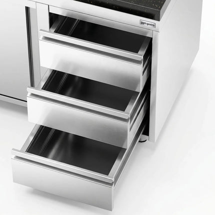GGM Gastro Stainless Steel Work Cabinet PREMIUM - 1600x600mm - with 3 drawers on the right - incl. granite worktop