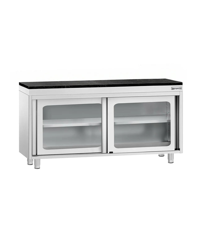 GGM Gastro Stainless Steel Work Cabinet PREMIUM - 1600x600mm - with glass sliding door - incl. granite worktop