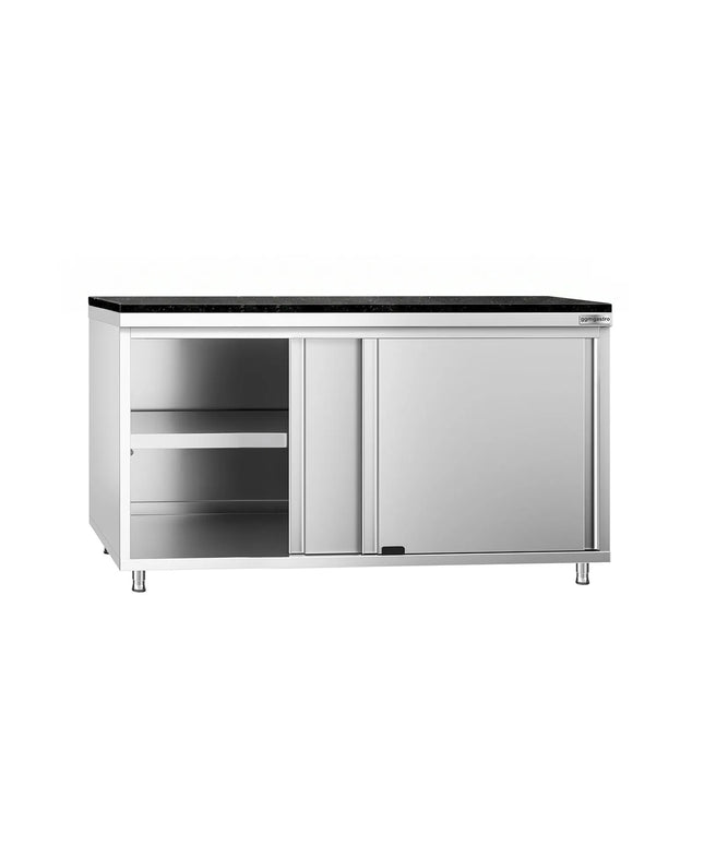 GGM Gastro Stainless Steel Work Cabinet PREMIUM - 1600x600mm - with sliding door - incl. granite worktop