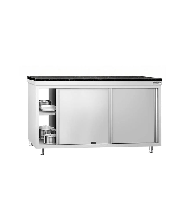 GGM Gastro Stainless Steel Work Cabinet PREMIUM - 1600x700mm - mit Durchreiche - incl. granite worktop