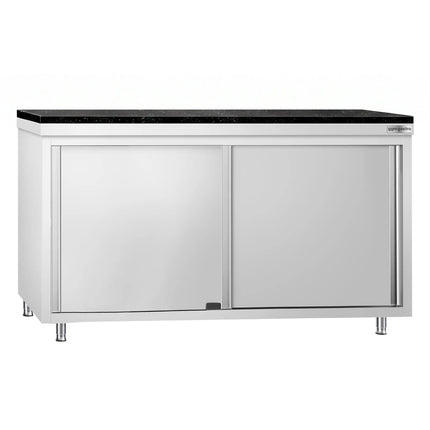 GGM Gastro Stainless Steel Work Cabinet PREMIUM - 1600x700mm - mit Durchreiche - incl. granite worktop