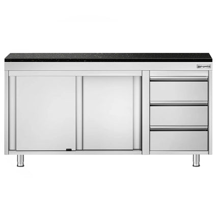 GGM Gastro Stainless Steel Work Cabinet PREMIUM - 1600x700mm - with 3 drawers on the right - incl. granite worktop