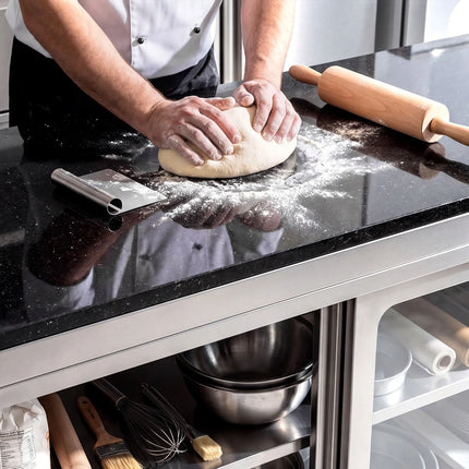 GGM Gastro Stainless Steel Work Cabinet PREMIUM - 1600x700mm - with glass sliding door - incl. granite worktop