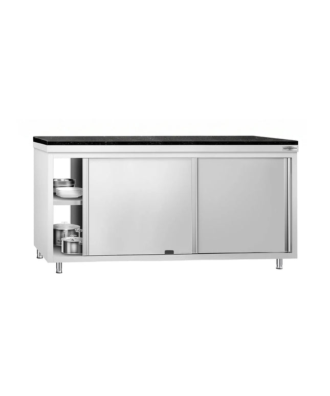 GGM Gastro Stainless Steel Work Cabinet PREMIUM - 1800x600mm - mit Durchreiche - incl. granite worktop
