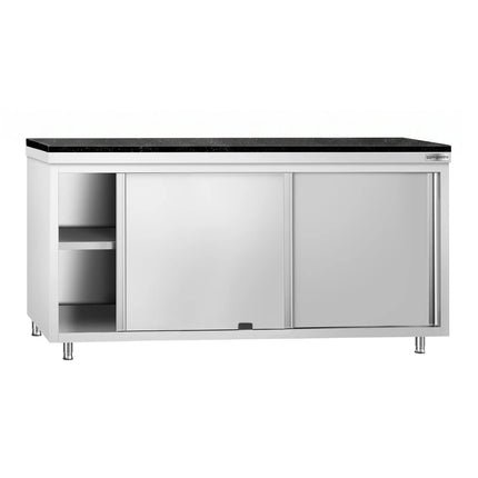 GGM Gastro Stainless Steel Work Cabinet PREMIUM - 1800x600mm - mit Durchreiche - incl. granite worktop