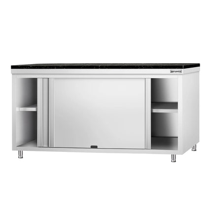 GGM Gastro Stainless Steel Work Cabinet PREMIUM - 1800x600mm - mit Durchreiche - incl. granite worktop