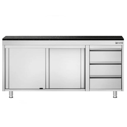 GGM Gastro Stainless Steel Work Cabinet PREMIUM - 1800x600mm - with 3 drawers on the right - incl. granite worktop