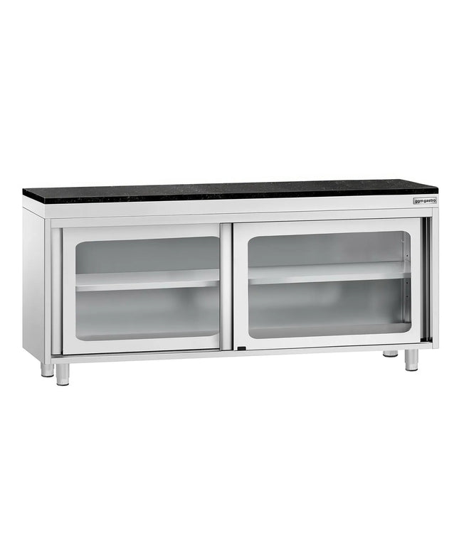 GGM Gastro Stainless Steel Work Cabinet PREMIUM - 1800x600mm - with glass sliding door - incl. granite worktop