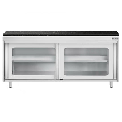 GGM Gastro Stainless Steel Work Cabinet PREMIUM - 1800x600mm - with glass sliding door - incl. granite worktop