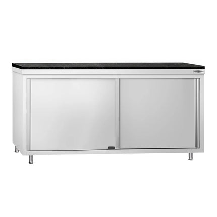GGM Gastro Stainless Steel Work Cabinet PREMIUM - 1800x700mm - mit Durchreiche - incl. granite worktop