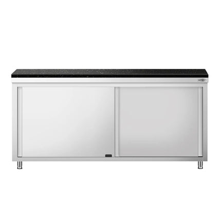 GGM Gastro Stainless Steel Work Cabinet PREMIUM - 1800x700mm - mit Durchreiche - incl. granite worktop