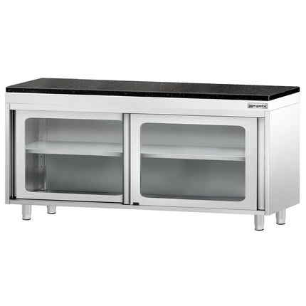 GGM Gastro Stainless Steel Work Cabinet PREMIUM - 1800x700mm - with glass sliding door - incl. granite worktop