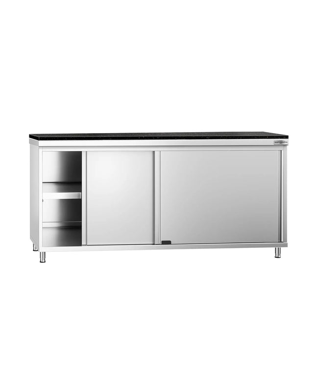 GGM Gastro Stainless Steel Work Cabinet PREMIUM - 1800x800mm - with sliding door - incl. granite worktop