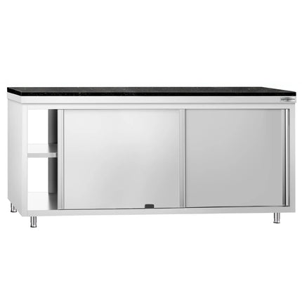 GGM Gastro Stainless Steel Work Cabinet PREMIUM - 2000x600mm - mit Durchreiche - incl. granite worktop