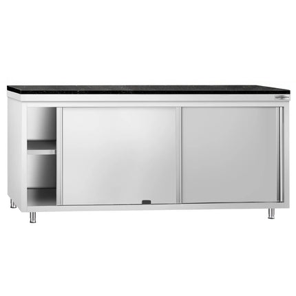 GGM Gastro Stainless Steel Work Cabinet PREMIUM - 2000x600mm - mit Durchreiche - incl. granite worktop