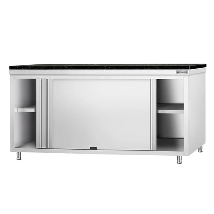 GGM Gastro Stainless Steel Work Cabinet PREMIUM - 2000x600mm - mit Durchreiche - incl. granite worktop
