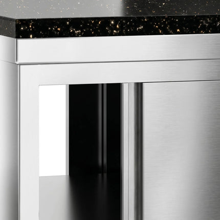 GGM Gastro Stainless Steel Work Cabinet PREMIUM - 2000x600mm - mit Durchreiche - incl. granite worktop