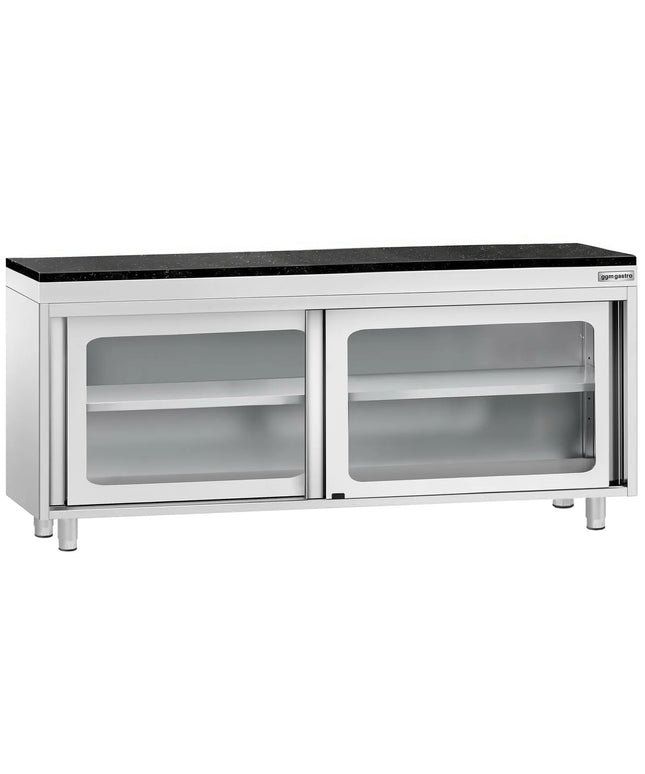 GGM Gastro Stainless Steel Work Cabinet PREMIUM - 2000x600mm - with glass sliding door - incl. granite worktop