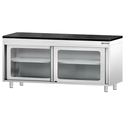 GGM Gastro Stainless Steel Work Cabinet PREMIUM - 2000x600mm - with glass sliding door - incl. granite worktop