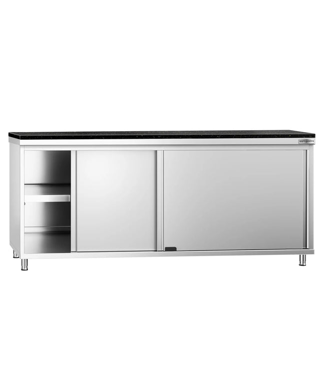 GGM Gastro Stainless Steel Work Cabinet PREMIUM - 2000x600mm - with sliding door - incl. granite worktop