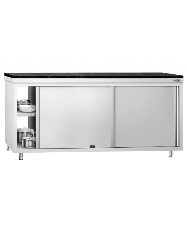 GGM Gastro Stainless Steel Work Cabinet PREMIUM - 2000x700mm - mit Durchreiche - incl. granite worktop