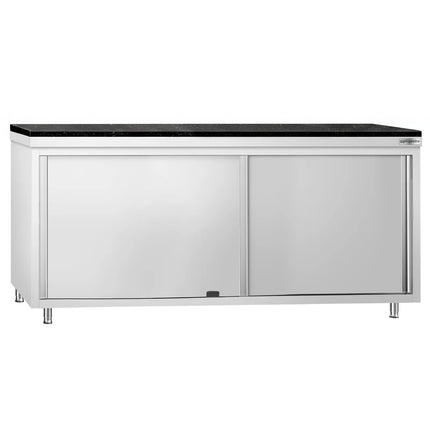 GGM Gastro Stainless Steel Work Cabinet PREMIUM - 2000x700mm - mit Durchreiche - incl. granite worktop