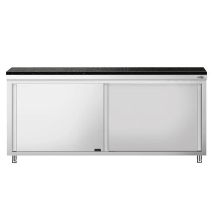 GGM Gastro Stainless Steel Work Cabinet PREMIUM - 2000x700mm - mit Durchreiche - incl. granite worktop