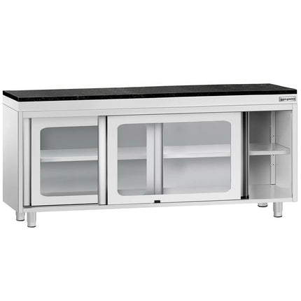 GGM Gastro Stainless Steel Work Cabinet PREMIUM - 2000x700mm - with glass sliding door - incl. granite worktop