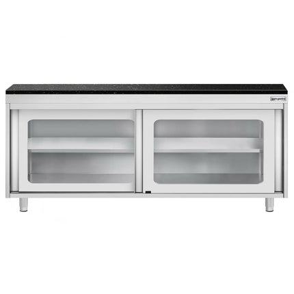 GGM Gastro Stainless Steel Work Cabinet PREMIUM - 2000x700mm - with glass sliding door - incl. granite worktop