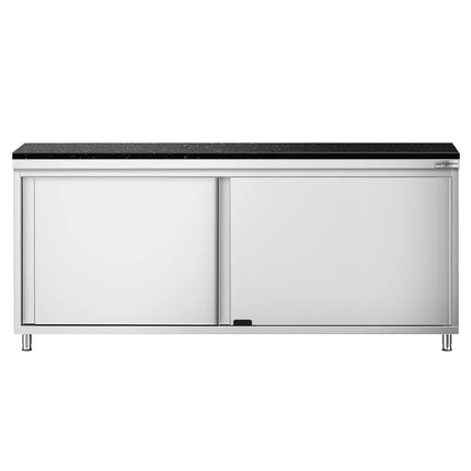 GGM Gastro Stainless Steel Work Cabinet PREMIUM - 2000x800mm - with sliding door - incl. granite worktop